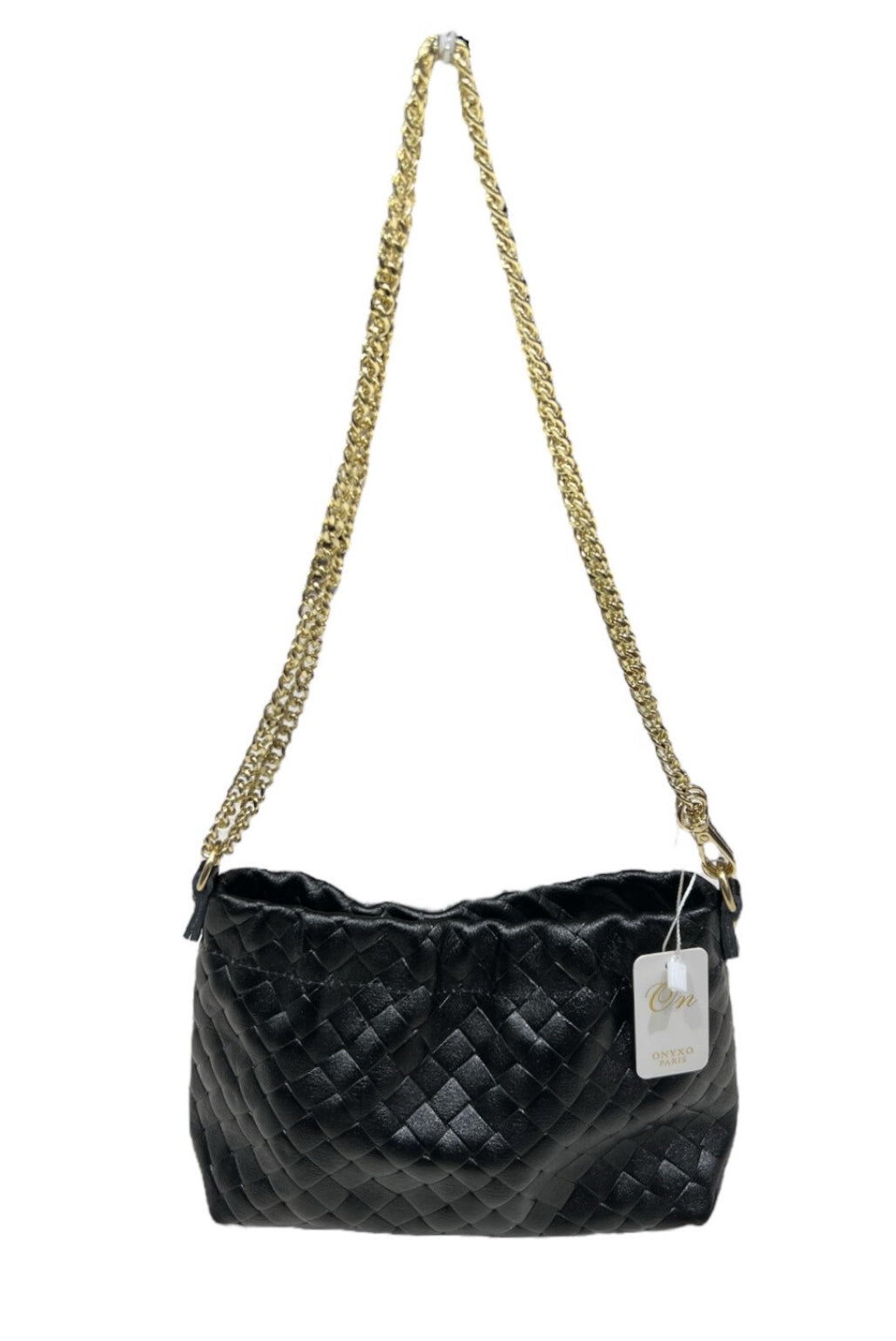 LEATHER METALLIC OCCASION BAG - BLACK