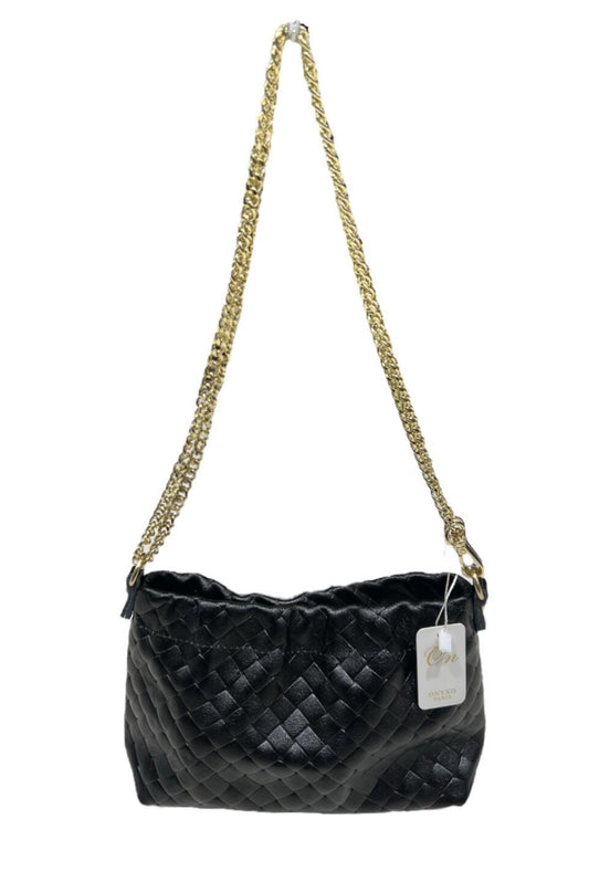 LEATHER METALLIC OCCASION BAG - BLACK