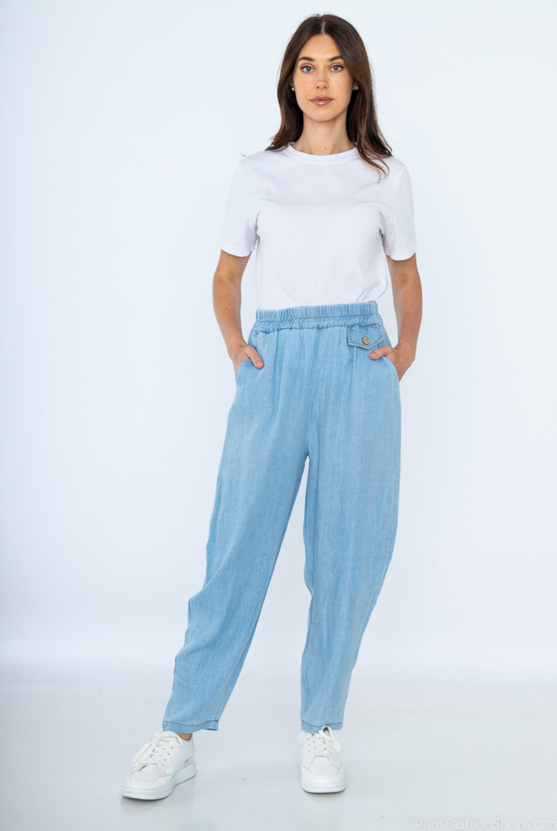POCKET DETAIL LYOCELL PANTS - 8-14- LIGHT WASH