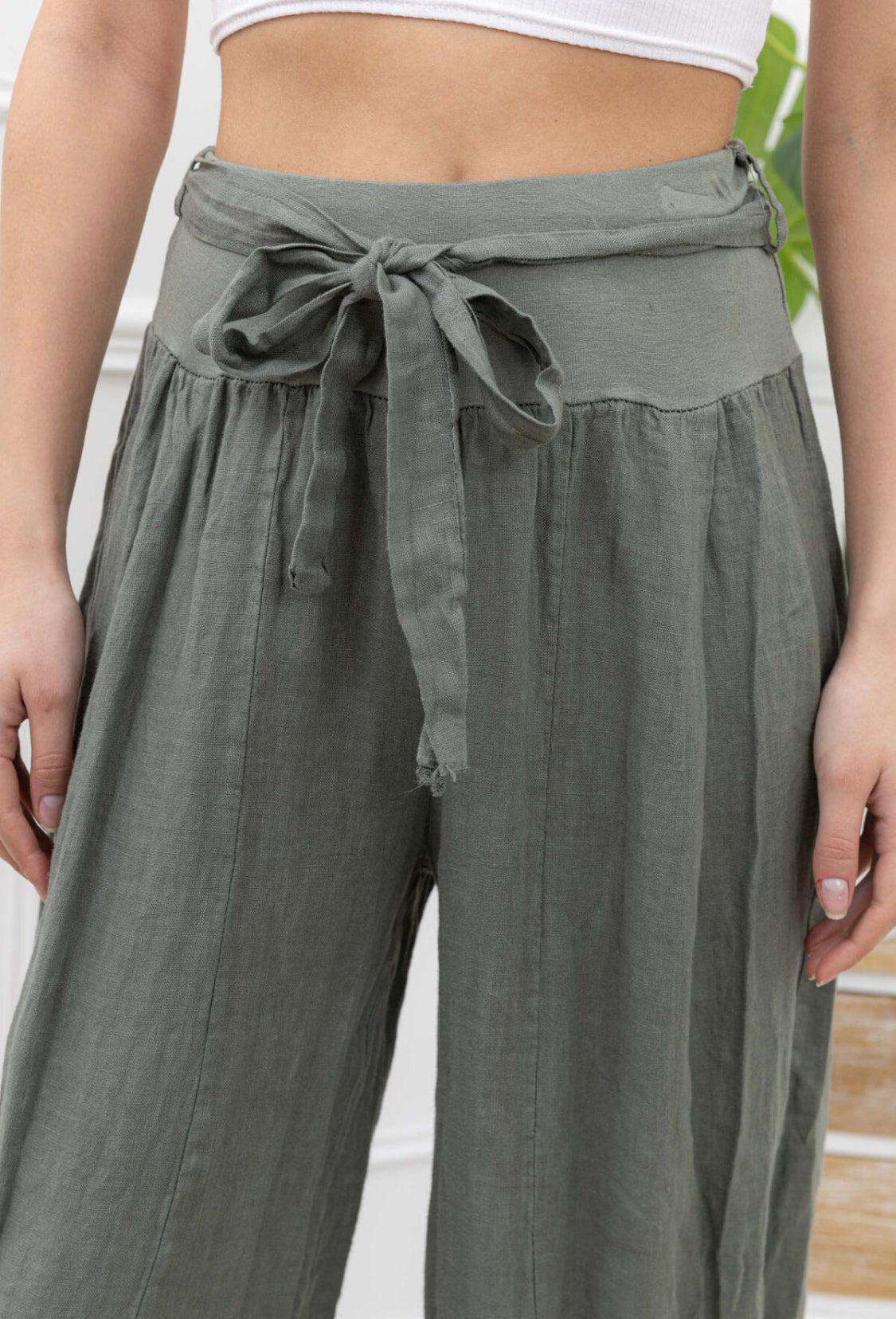 TULIP HEM LINEN PANTS - 10-16 - KHAKI
