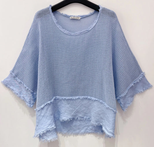 LINEN MESH TOP - 10-16 - BLUE