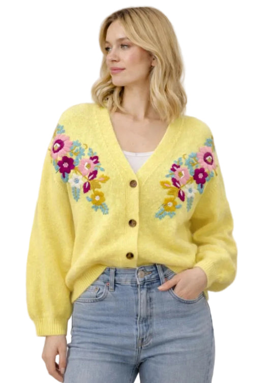 ALPACA BLEND FLORAL EMBROIDERED CARDI - 10-16