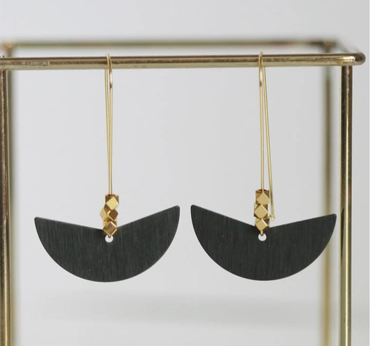 KAIKO HALF MOON BEAD BRASS EARRINGS