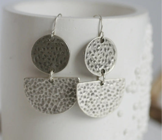 KAIKO - LARGE HAMMERED MOON EARRINGS - SILVER PLATED - MADE IN IRELAND