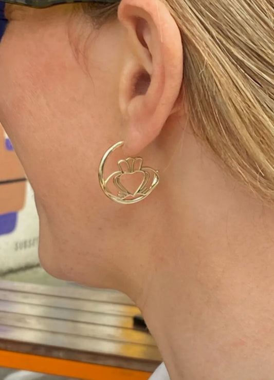 DKMV HAVE MY HEART CLADDAGH HOOP EARRINGS - 14CT GOLD PLATED