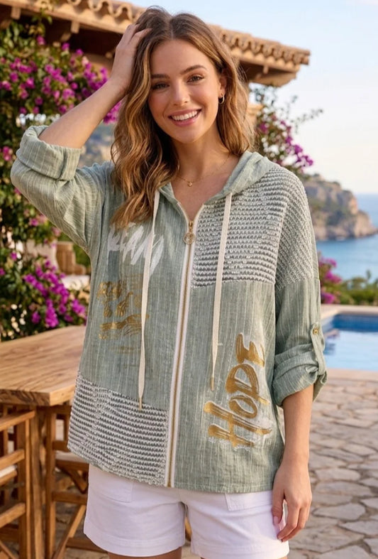 COTTON LINEN HOOD JACKET - 10-16 - KHAKI