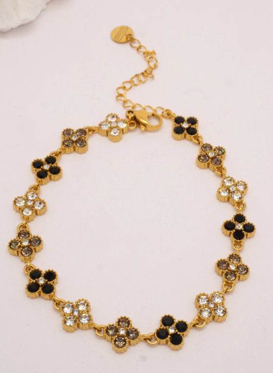 FLOWER CRYSTAL BRACELET- BLACK