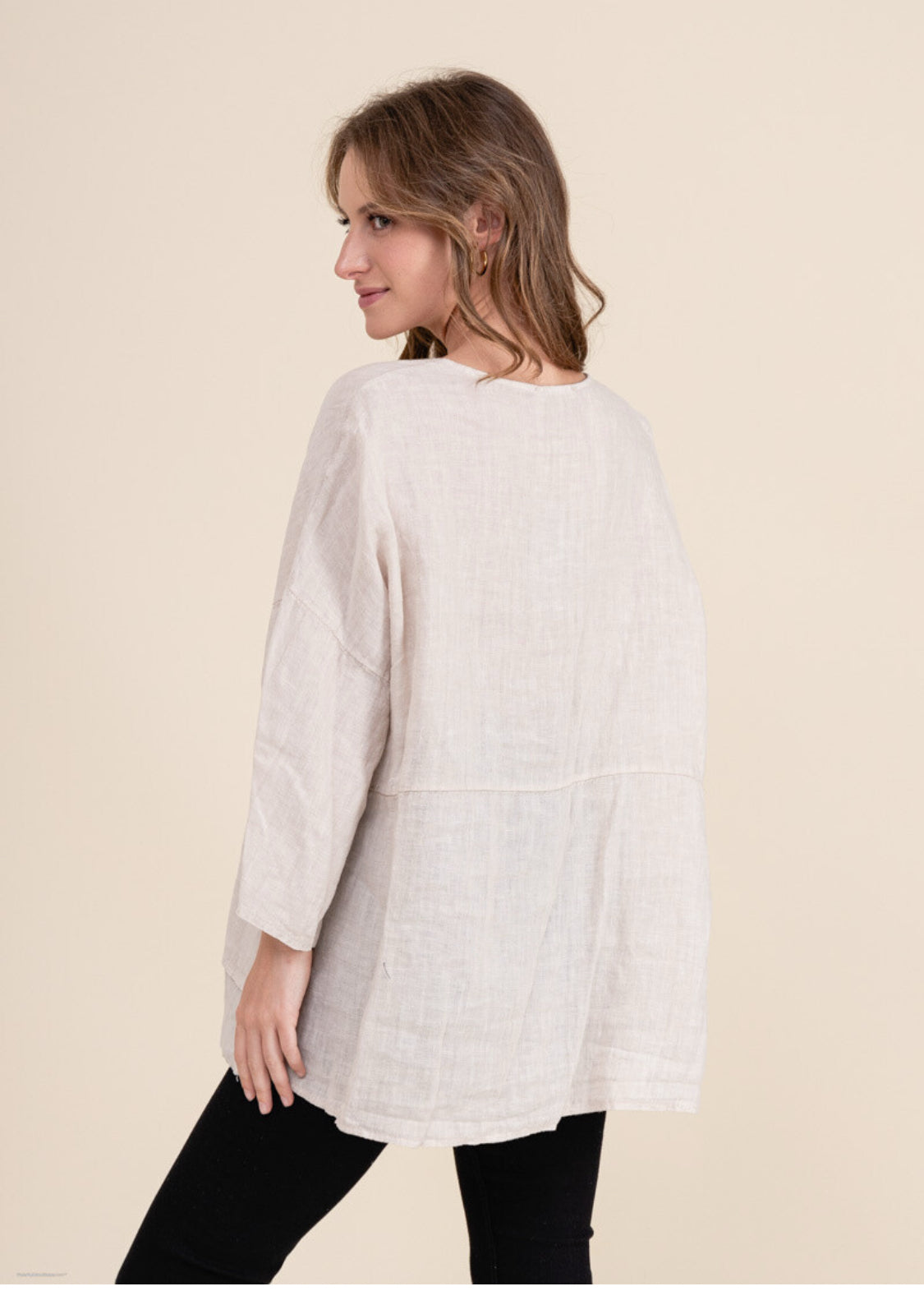 LAYERED HEM LINEN CARDI TOP - 10-16 - BEIGE
