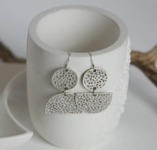 KAIKO- LARGE HAMMERED MOON EARRINGS - SILVER PLATED - MADE IN IRELAND