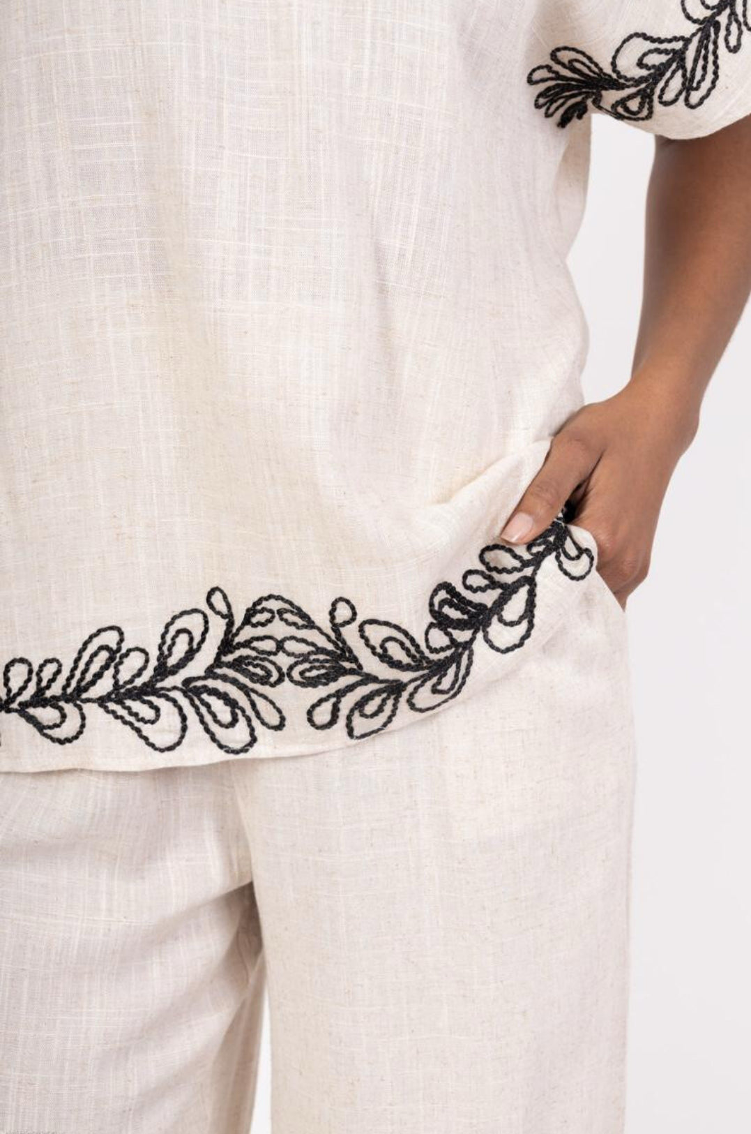 COTTON/LINEN BLEND EMBROIDERED CO-ORD - 10-12 & 12-14