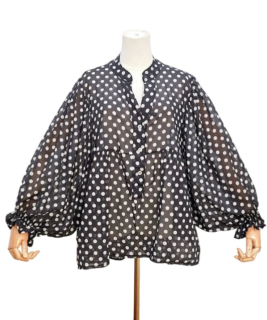 POLKA DOT PUFF SLEEVE BLOUSE - 10-16 - BLACK