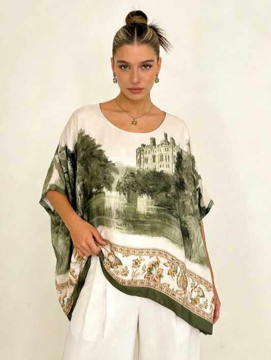 SILK BLEND TUNIC TOP - 10-16 - KHAKI