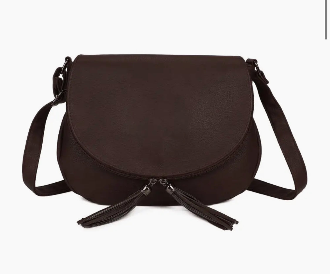TASSLE CROSSBODY - DARK BROWN
