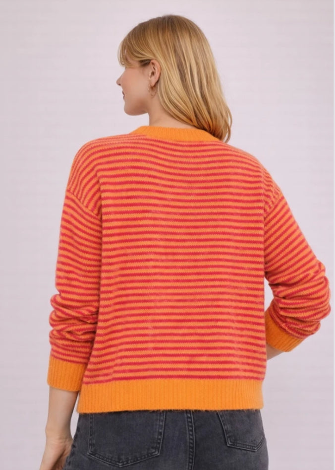 ALPACA BLEND STRIPE CARDI - 10-16