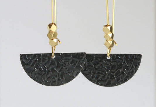 KAIKO - SEMI CIRCLE BLACK STATEMENT EARRINGS - 16K GOLD PLATED BRASS