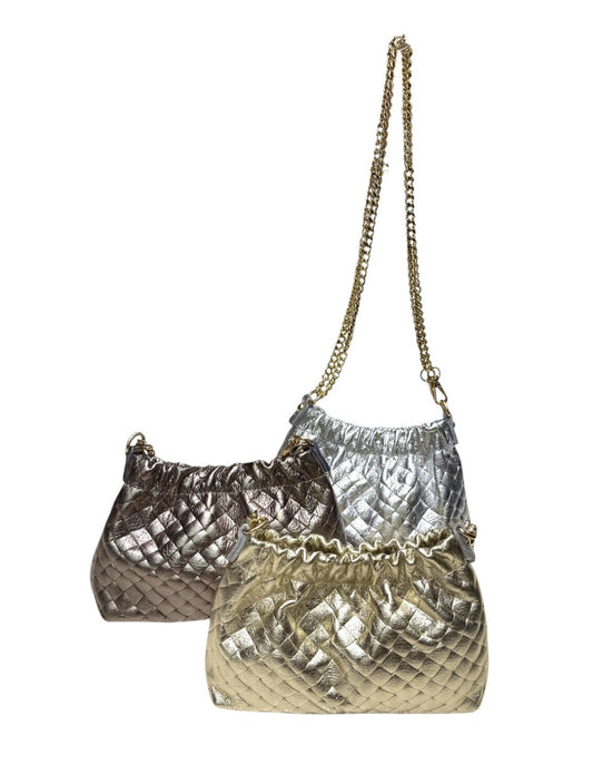 METALLIC LEATHER OCCASION BAG - CHAMPAGNE