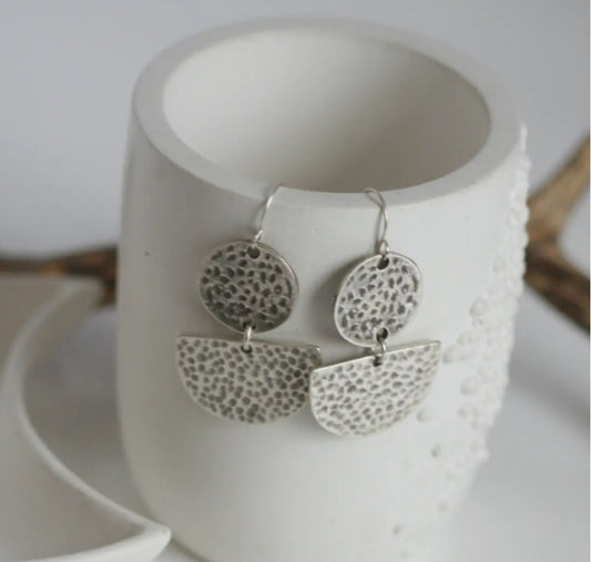 KAIKO - LARGE HAMMERED MOON EARRINGS - SILVER PLATED - MADE IN IRELAND
