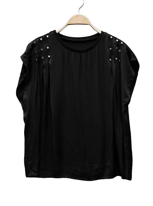 STUD PLEAT TEE - 10-16 - BLACK