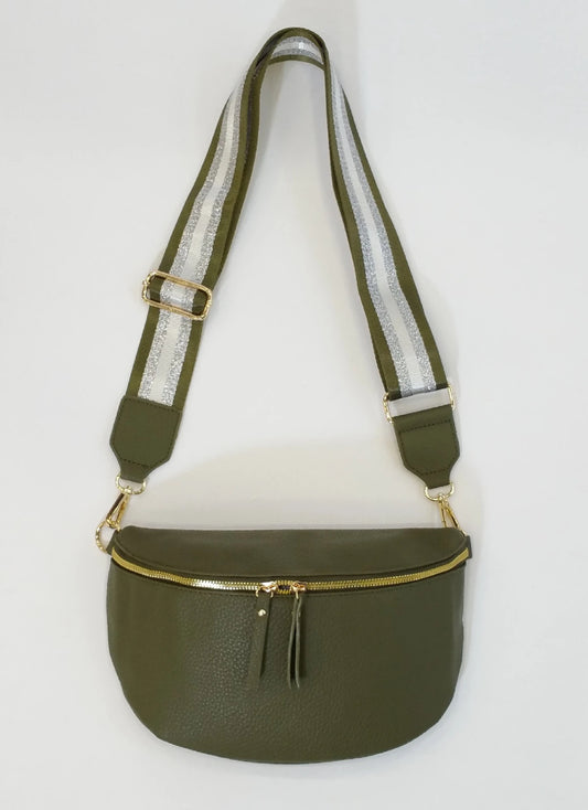 WOVEN STRAP SLING CROSSBODY- KHAKI