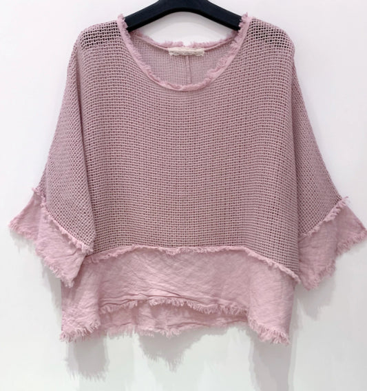 LINEN MESH TOP - 10-16 - PINK