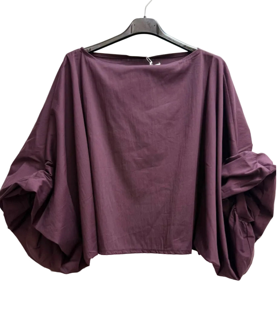COTTON BLEND PUFF SLEEVE - 10-16 - BURGUNDY