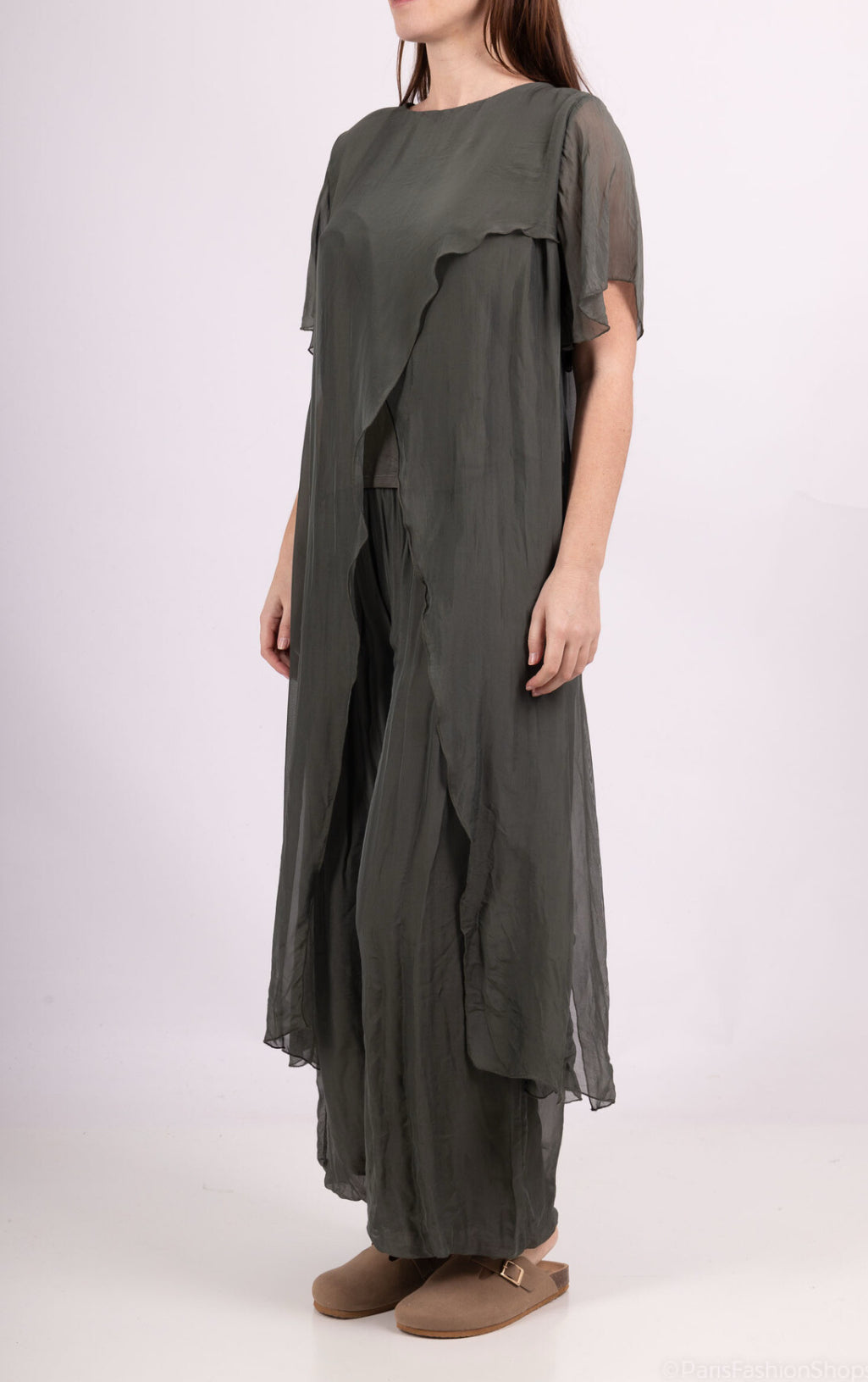 SILK BLEND DRAPE TOP - 8-12 - KHAKI