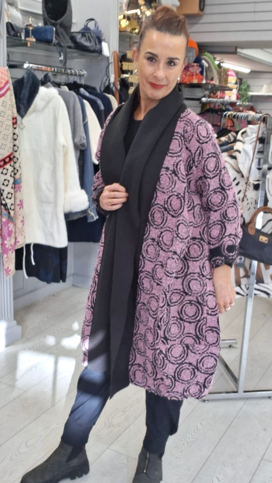 CIRCLE PRINT OVERSIZED COAT - 10-16 - PLUM