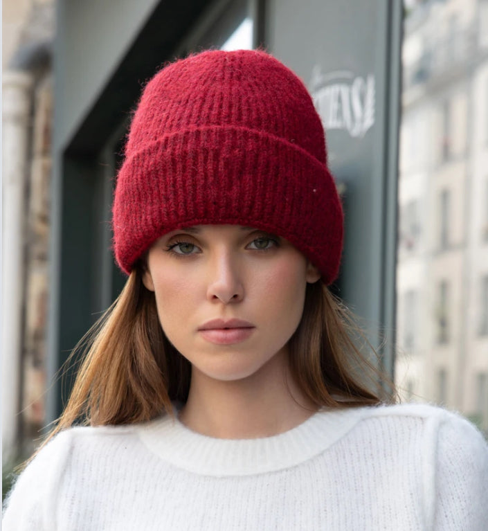 FLEECE LINED BEANIE - BURGUNDY