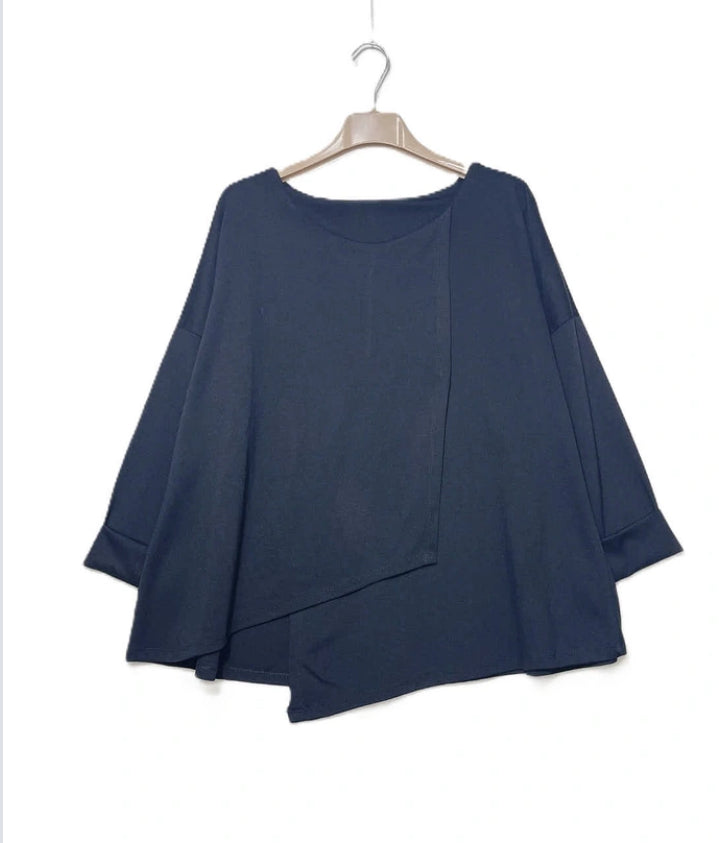 COTTON BLEND ASYMMETRIC TOP - 10-16 - BLACK