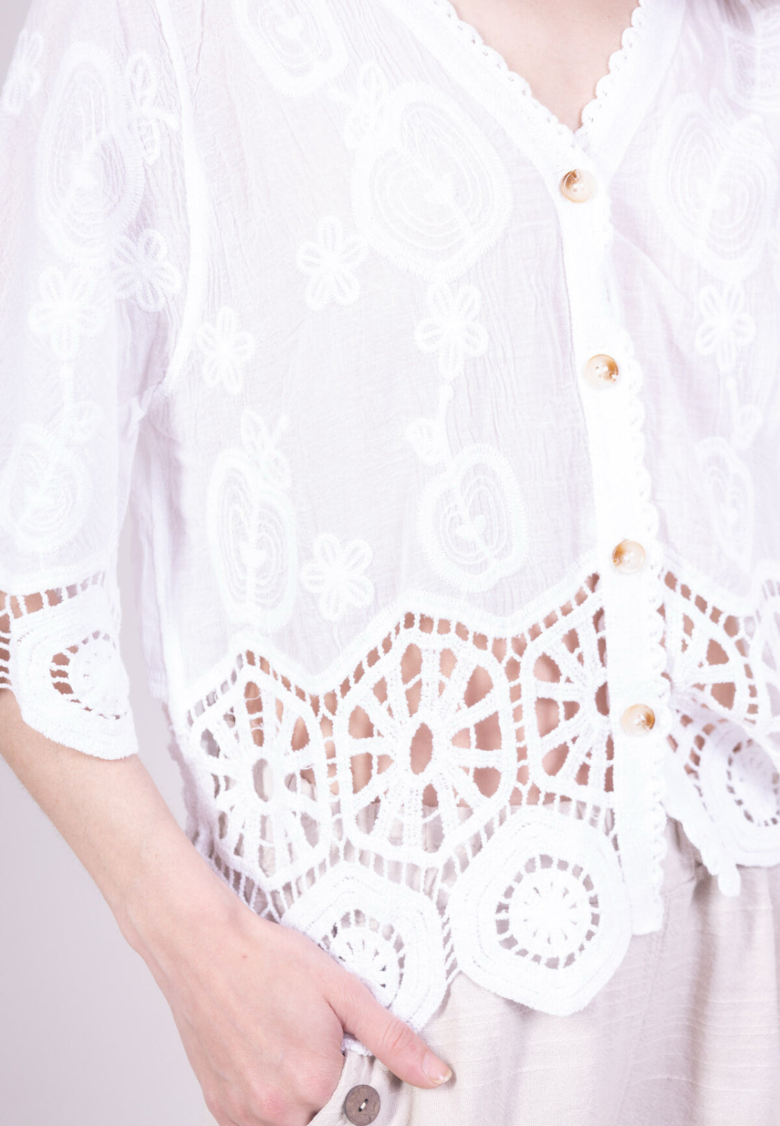 COTTON LACE DETAIL TOP - 8-14 - WHITE