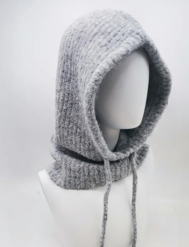 WOOL BLEND HOOD ‘N SNOOD - DARK GREY