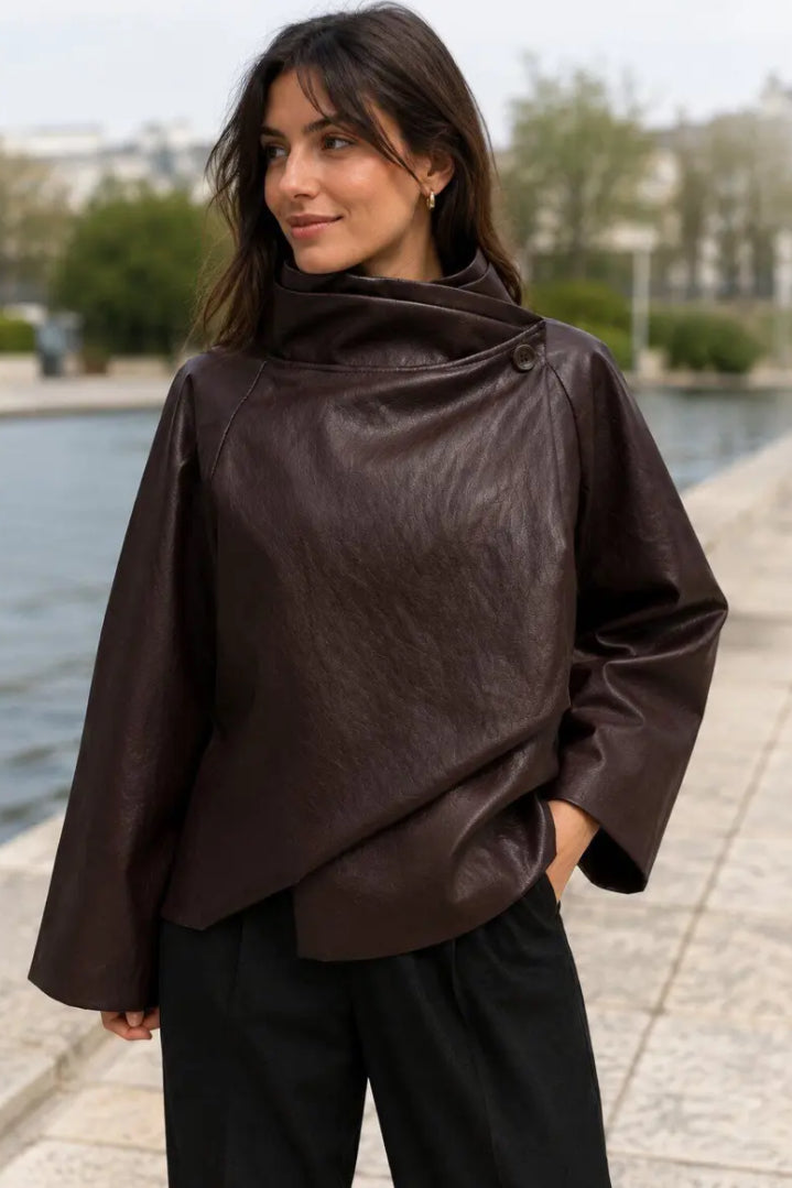 LEATHERETTE SIDE TIE JACKET - 10-16 - PLUM