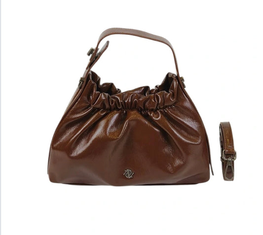 RUCHED HANDBAG/CROSSBODY - BROWN