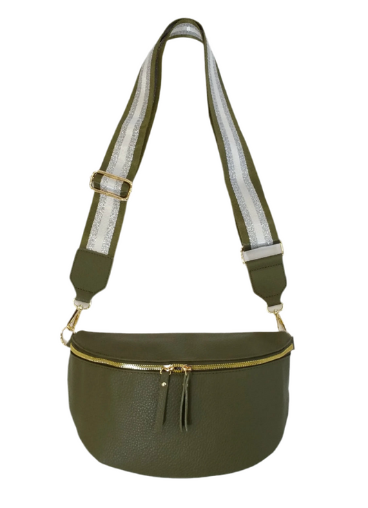 WOVEN STRAP SLING CROSSBODY- KHAKI