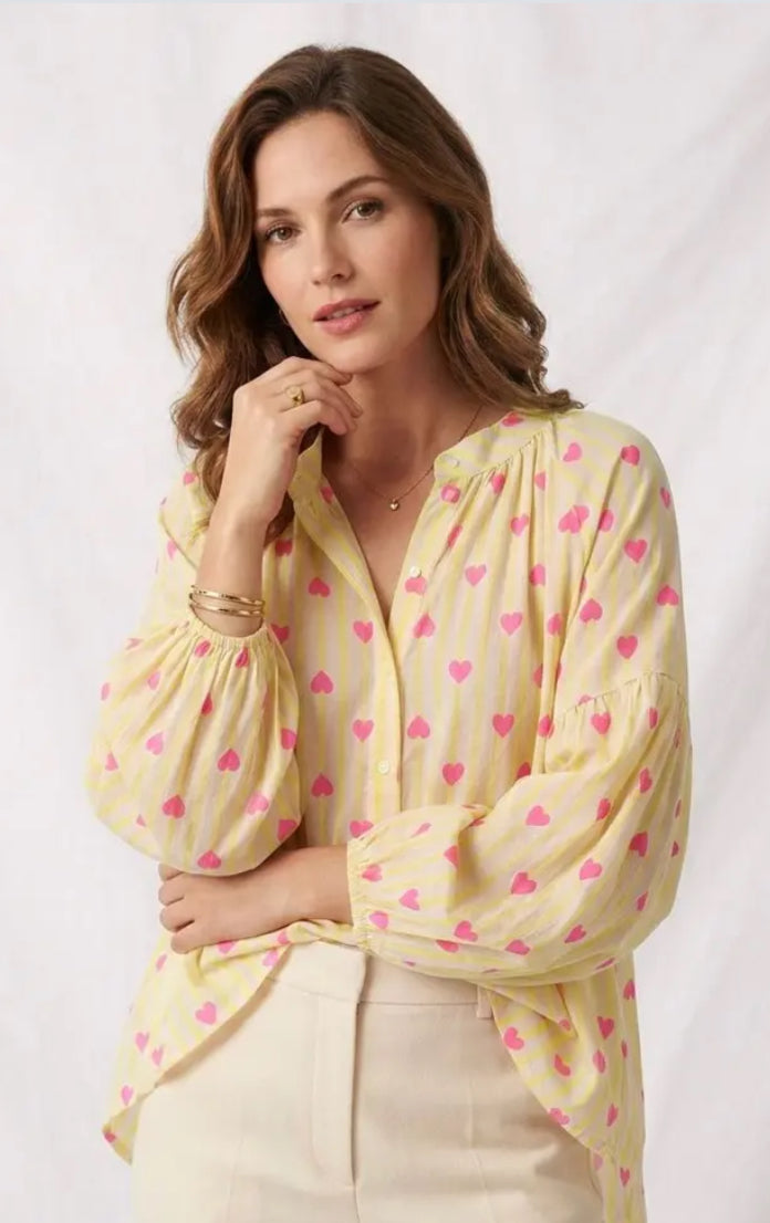COTTON HEART PRINT BLOUSE - 10-16 - LEMON