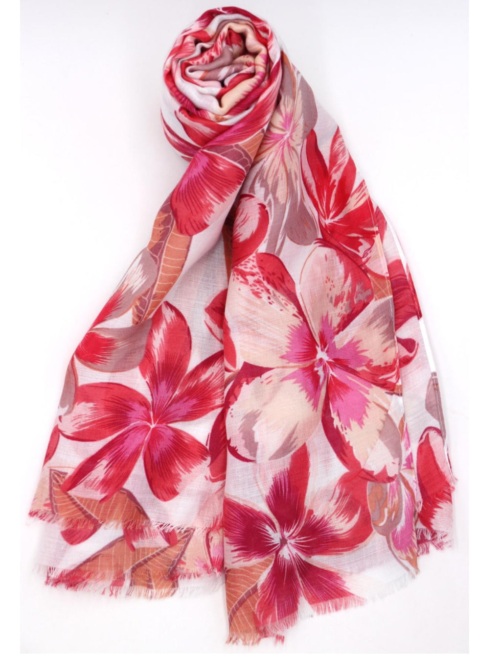 COTTON BLEND FLORAL SCARF - FUSCHIA