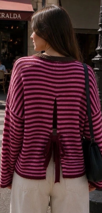 TIE BACK STRIPE KNIT - 10-16 - PINK