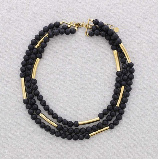BEADED ADJUSTABLE NECKLACE - BLACK & GOLD