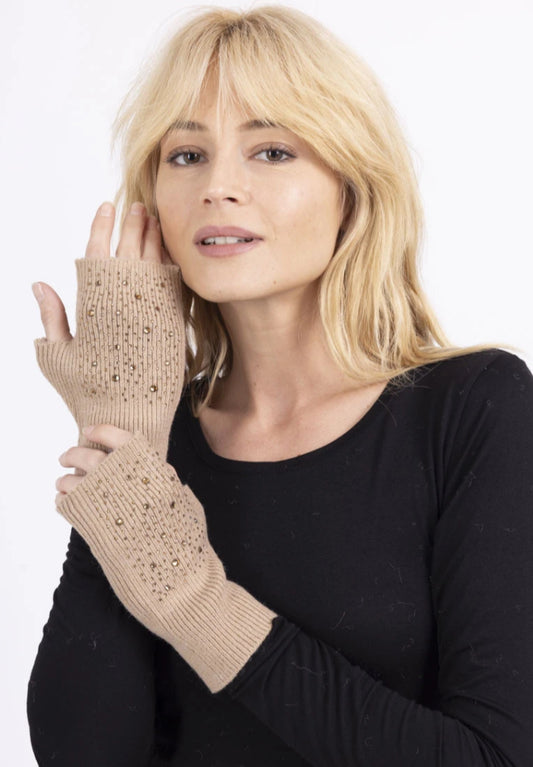 WOOL BLEND CRYSTAL FINGERLESS GLOVES