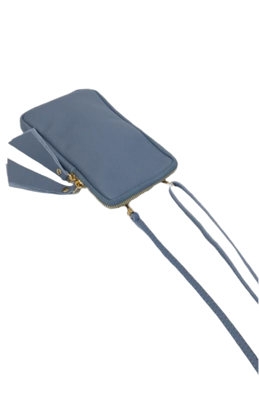 ITALIAN LEATHER CROSSBODY PHONE BAG - BLUE