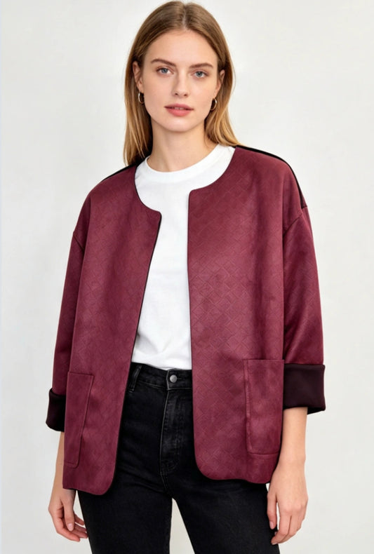EMBOSSED SUEDETTE JACKET - 10-16 - BURGUNDY