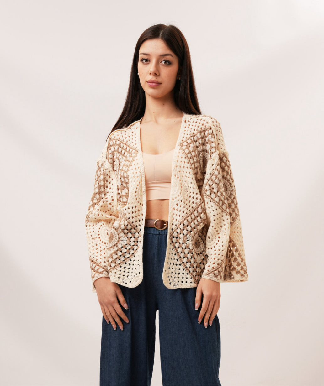 CROCHET CARDI - FREE SIZE - CAMEL