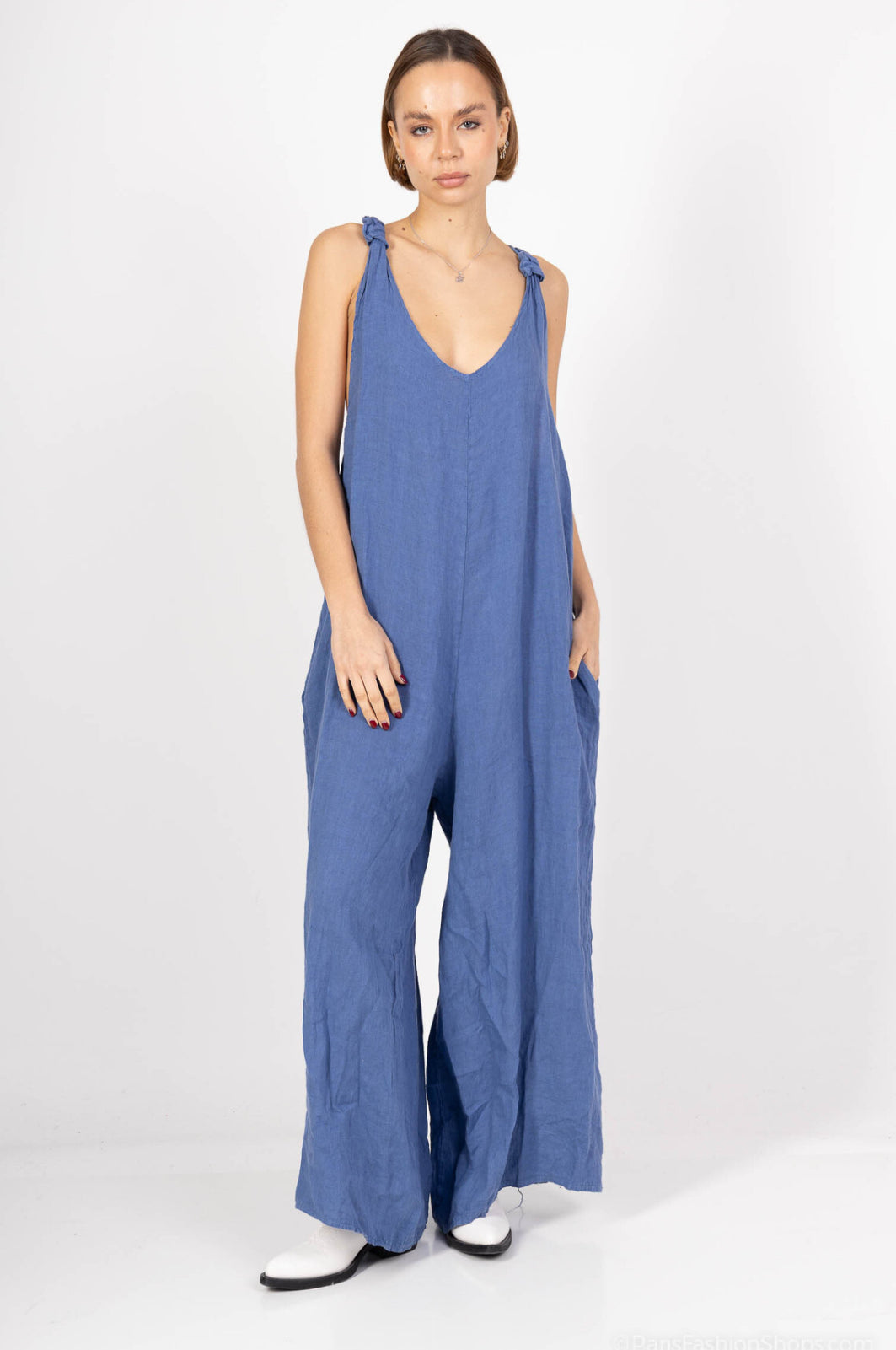 LINEN TWIST BACK JUMPSUIT - 10-16 - BLUE