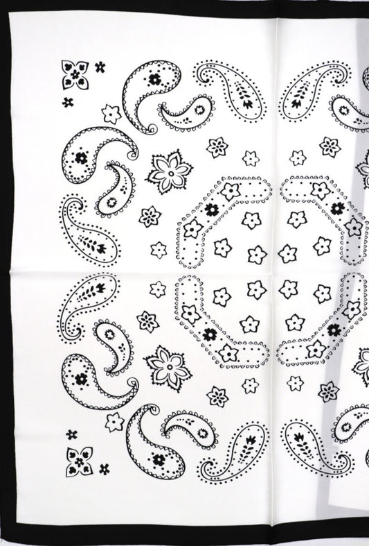 BANDANA PRINT SATIN NECK SQUARE SCARF - WHITE