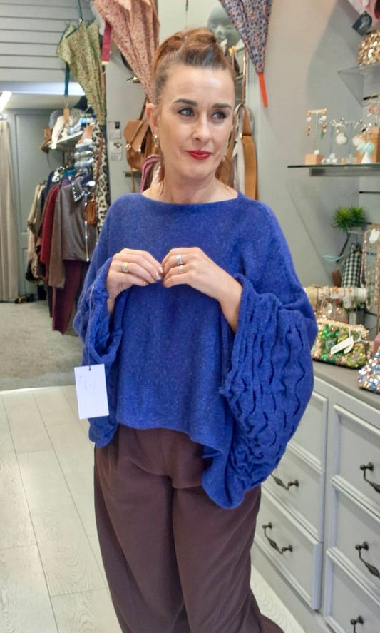 SHUTTLEKNIT PONCHO - FREE SIZE - ROYAL BLUE