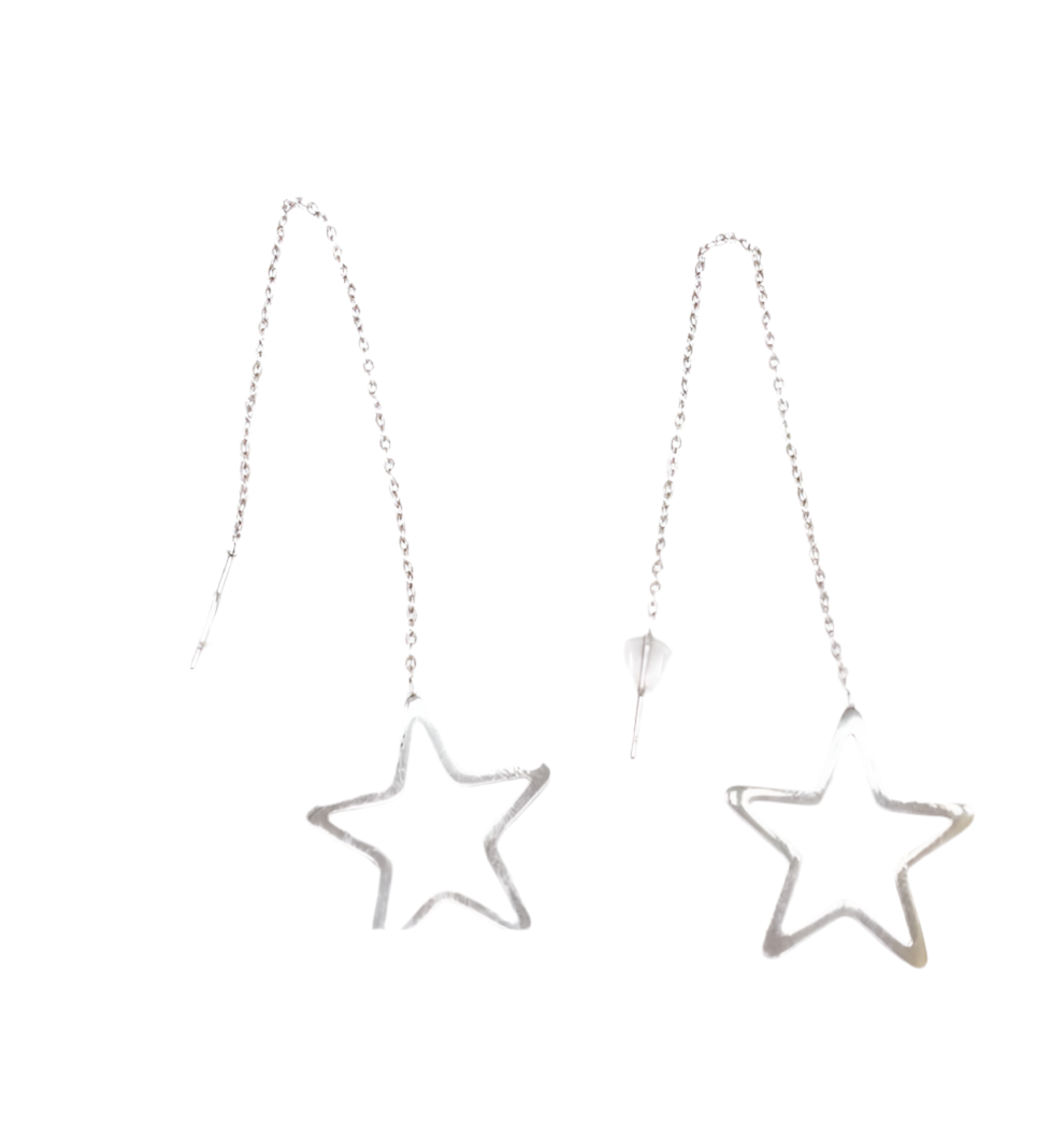 THREADER STAR EARRINGS - SILVER