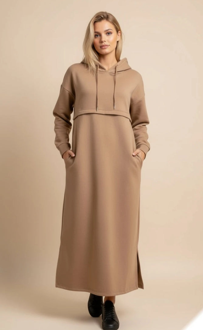 SEAM DETAIL HOODED SWEATER DRESS - 10-16 & 16-20
