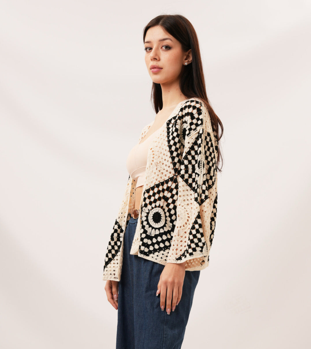 CROCHET CARDI - FREE SIZE - BLACK