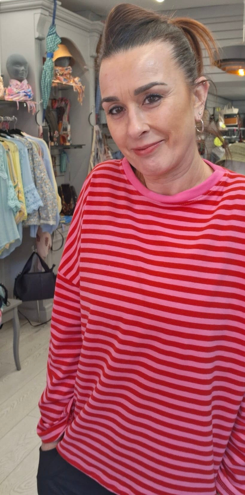 COTTON BLEND STRIPE TOP - 10-16- RED