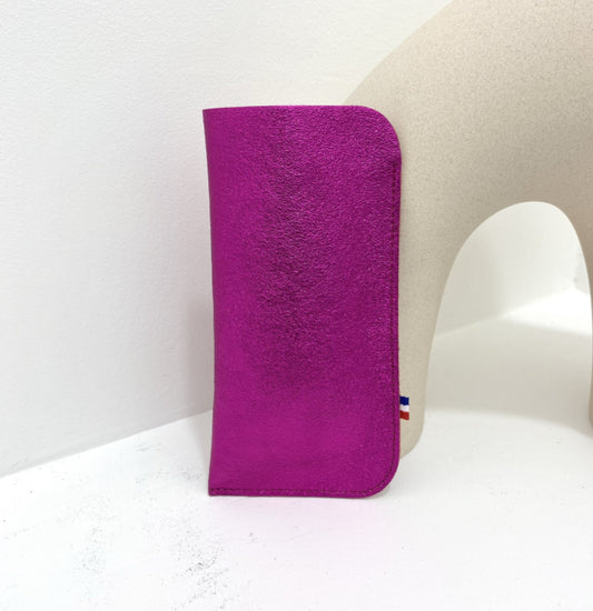 LEATHER GLASSES CASE - MAGENTA